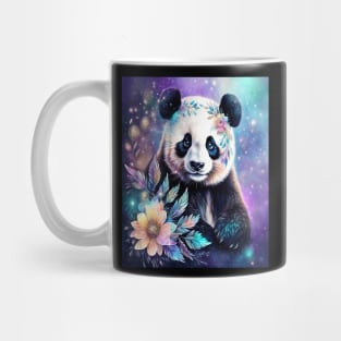 Fantasy, Watercolor, Panda Bear With Flowers and Butterflies Mug